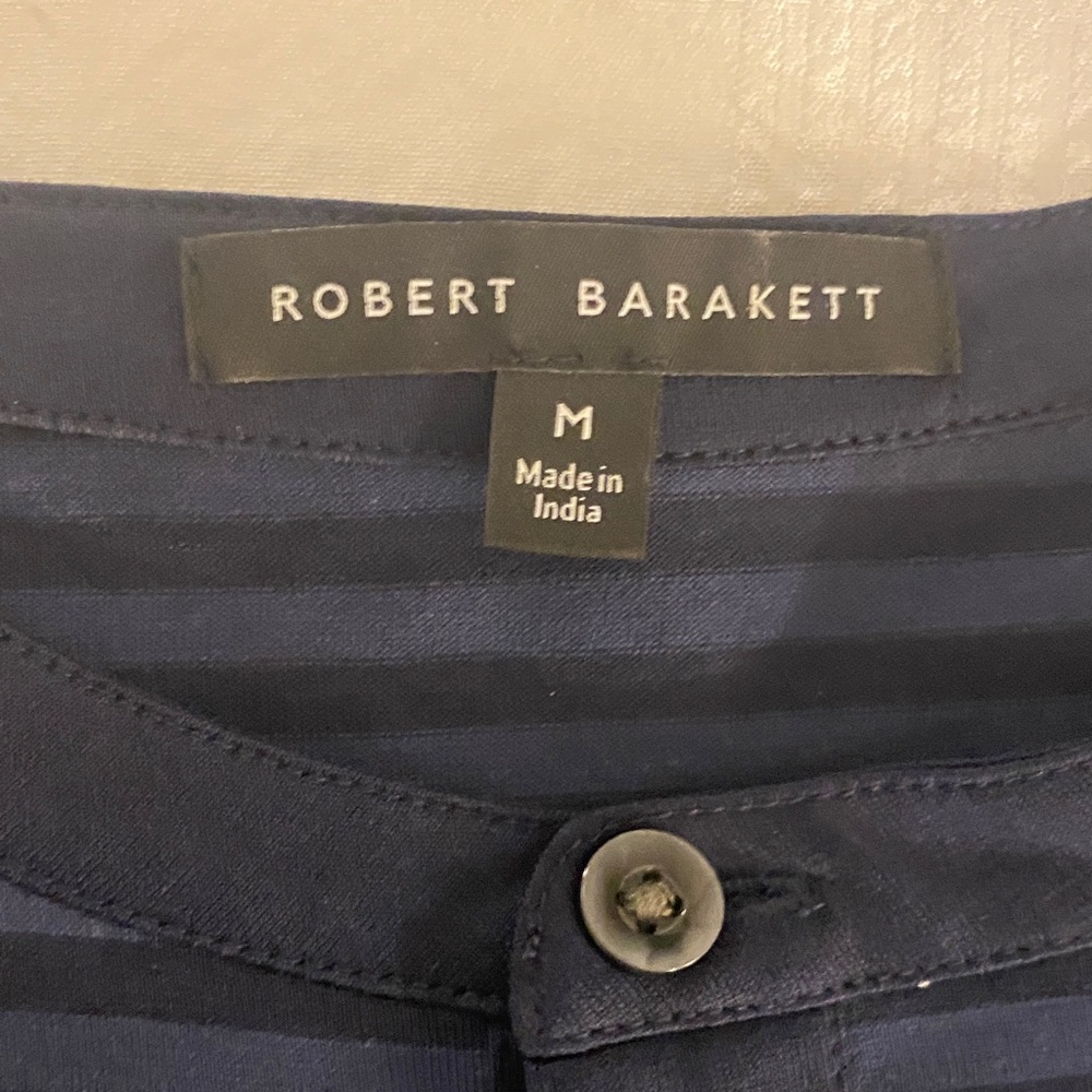 Robert Barakett Men's Navy and Black Striped Shirt - Picture 2 of 5